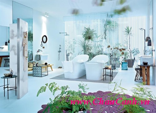 Khi thiết kế một phòng tắm xanh bạn nên lưu ý tới kích cỡ và nơi đặt các chậu cảnh đẹp